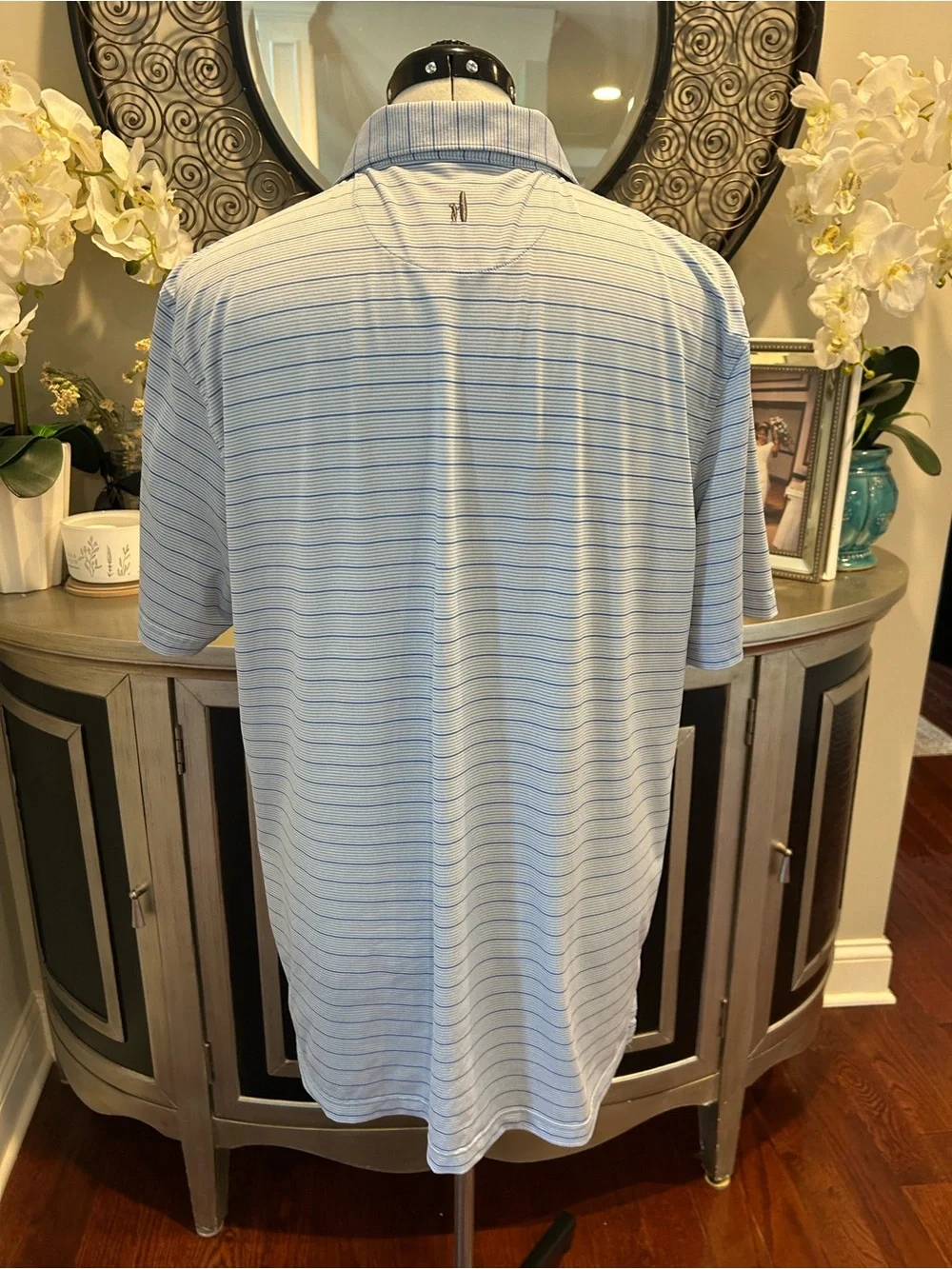 johnnie-O Light Blue Striped Polo